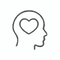 Simple line icon of a head with a heart symbol representing compassionate aged care and memory support services
